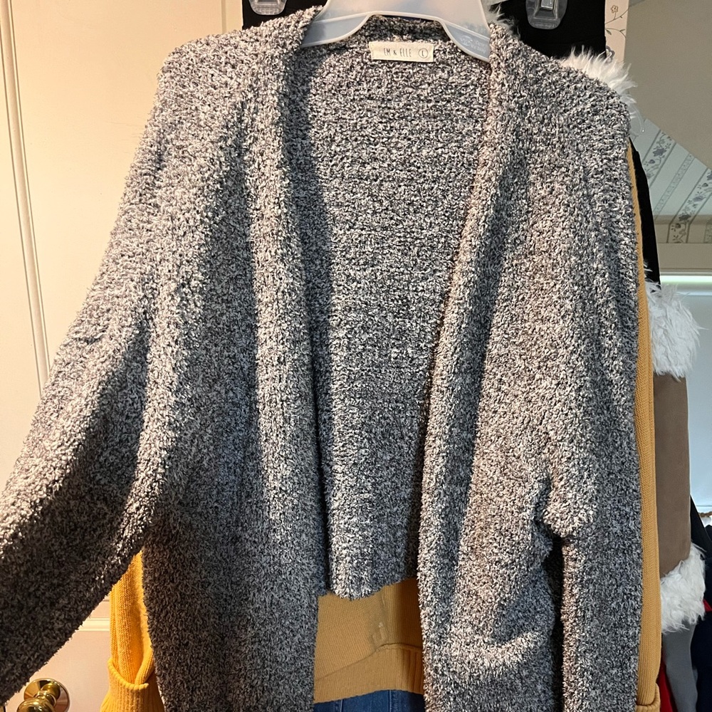 Em & Elle Salt and Pepper Cardigan, Size L